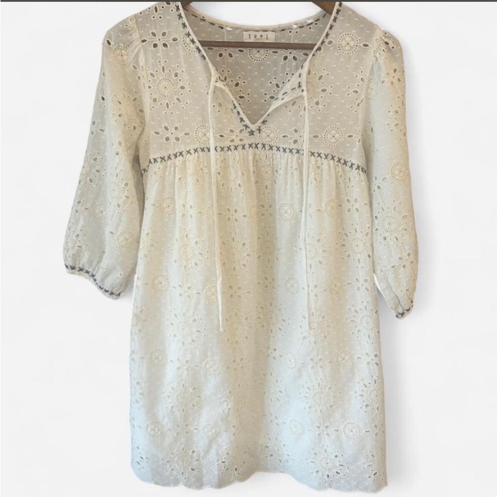 THML Cream Eyelet Long Sleeve Dress